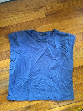 ZARA periwinkle blue boxy cropped Cap-Sleeve Crew Tee
